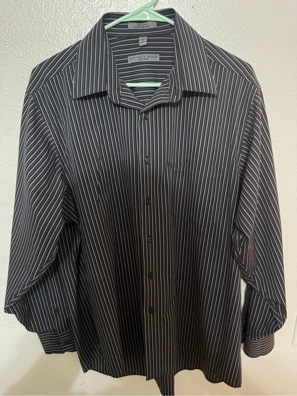 Geoffrey Beene Black Shirt with White Pinstripes